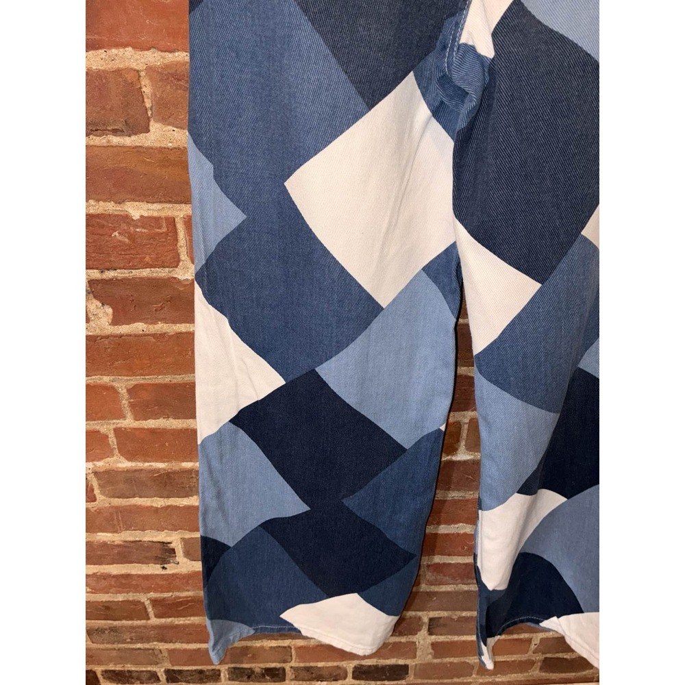Blue White‎ Diamond Pattern Wide Leg Jeans - Picture 8 of 9